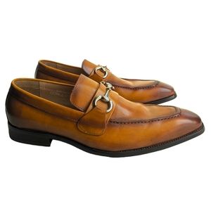 Men's Carrucchi Full Grain Leather Dress Shoes Cognac Brown Horse Bit Detail 9